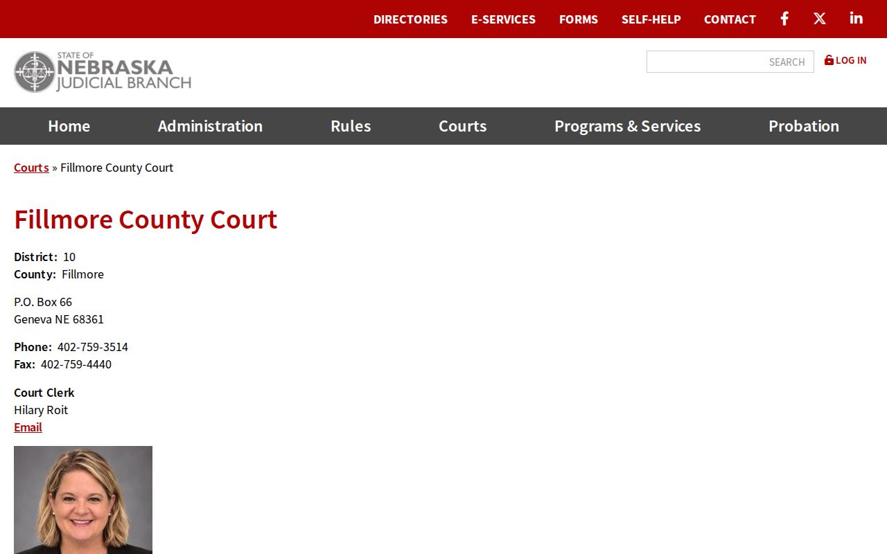 Fillmore County warrant records court contact for county court