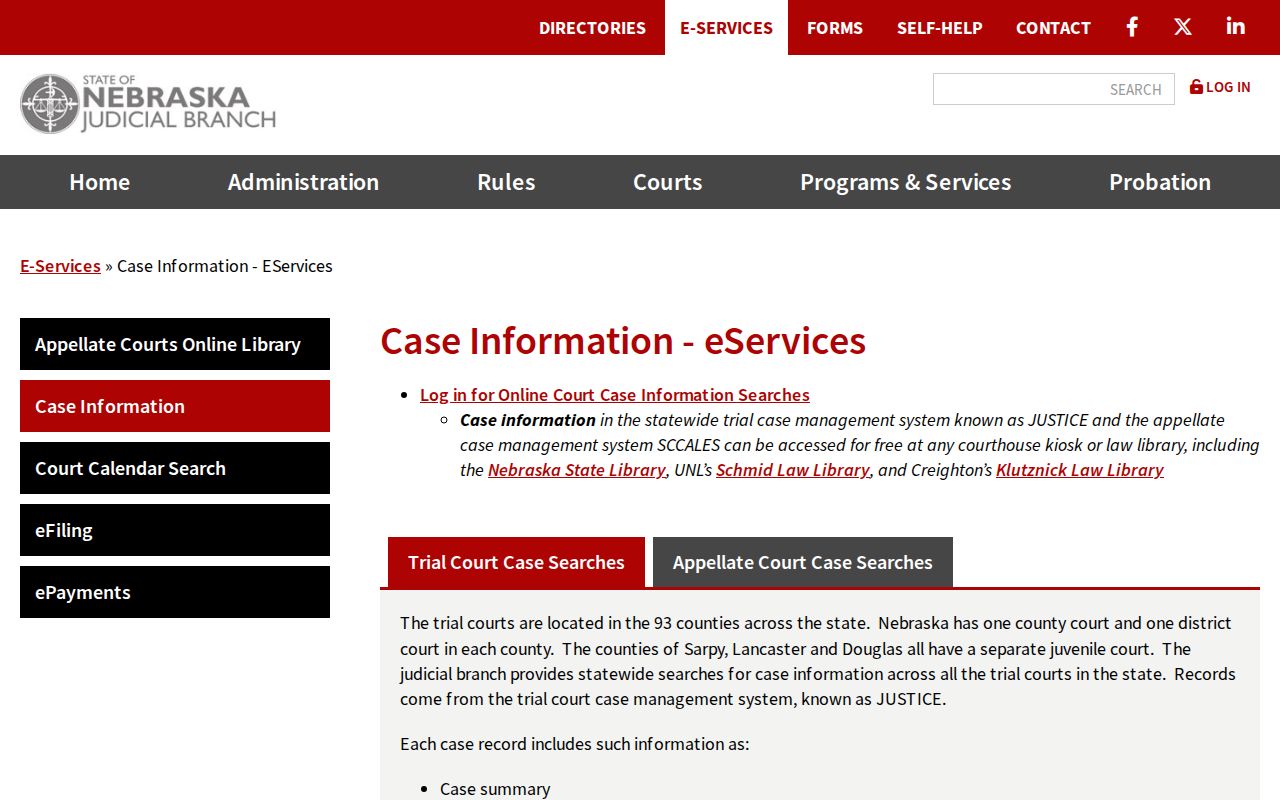 Fillmore County warrant search through Nebraska JUSTICE case information